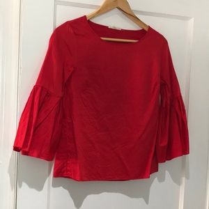 Red Blouse with Flared Sleeves